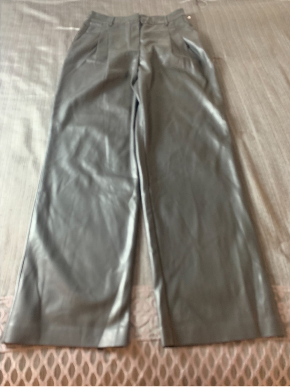 House of Harlow Faux Leather Black Pants Wide Leg Pleated Waist Medium